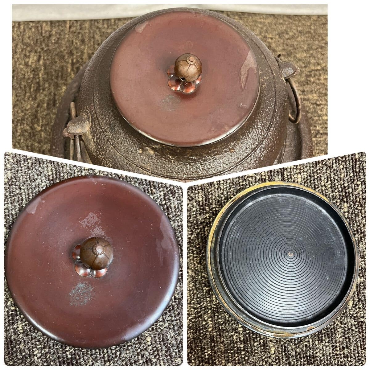 Amazon.co.jp: 茶道具茶釜鉄釜鉄製煎茶道具朝鮮風炉釜銅蓋古美術品